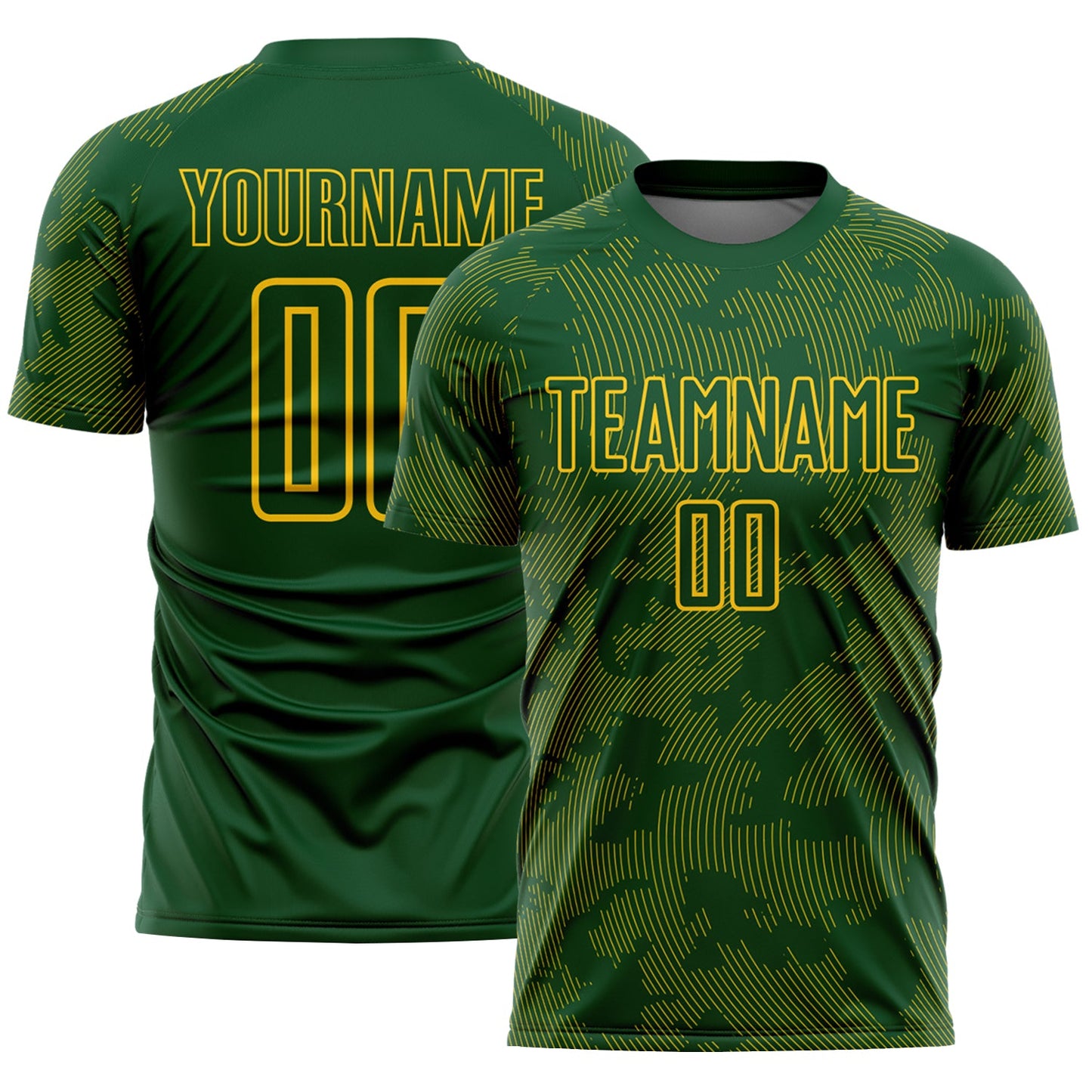 Custom Green-Yellow Curve Lines Sublimation Soccer Uniform Jersey - Main View