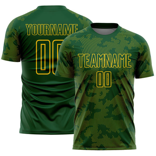 Custom Green-Yellow Curve Lines Sublimation Soccer Uniform Jersey - Main View
