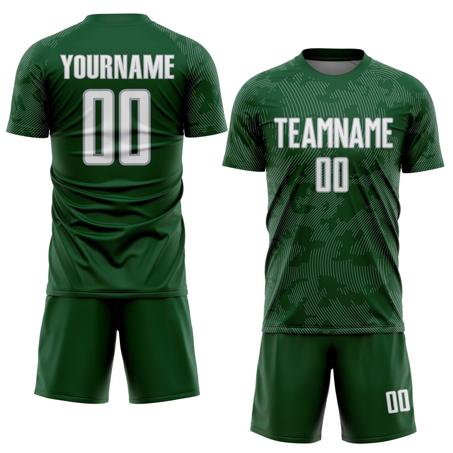Custom Green White-Gray Curve Lines Sublimation Soccer Uniform Jersey view 2