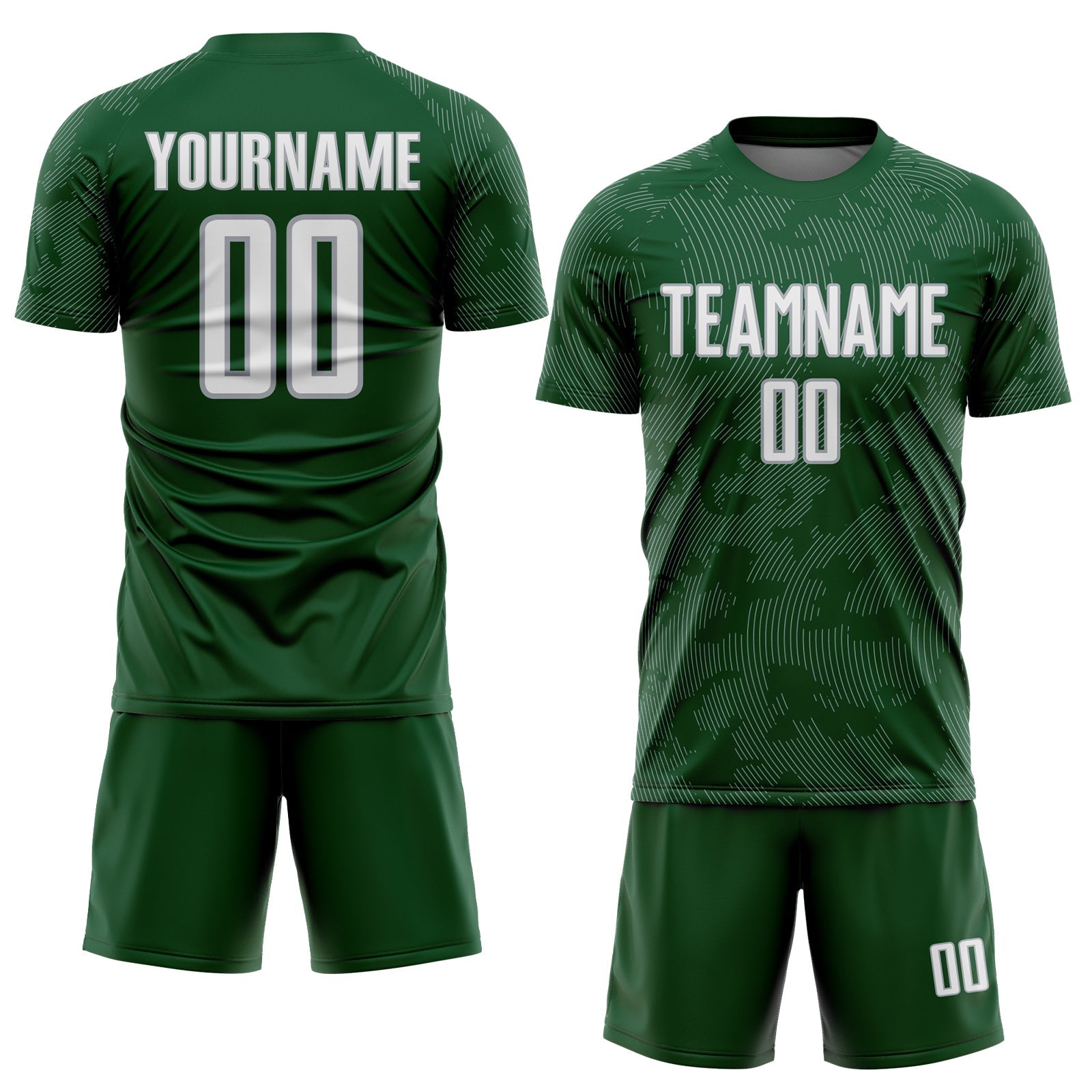 Custom Green White-Gray Curve Lines Sublimation Soccer Uniform Jersey view 2