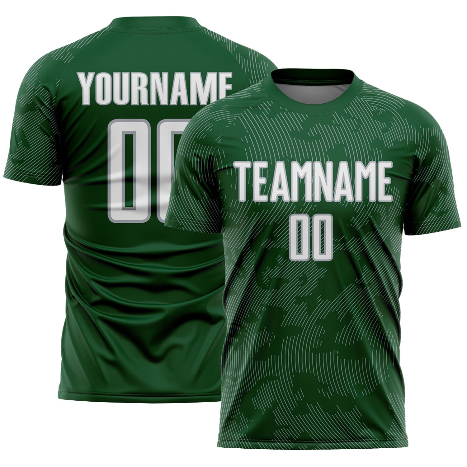 Custom Green White-Gray Curve Lines Sublimation Soccer Uniform Jersey - Main View
