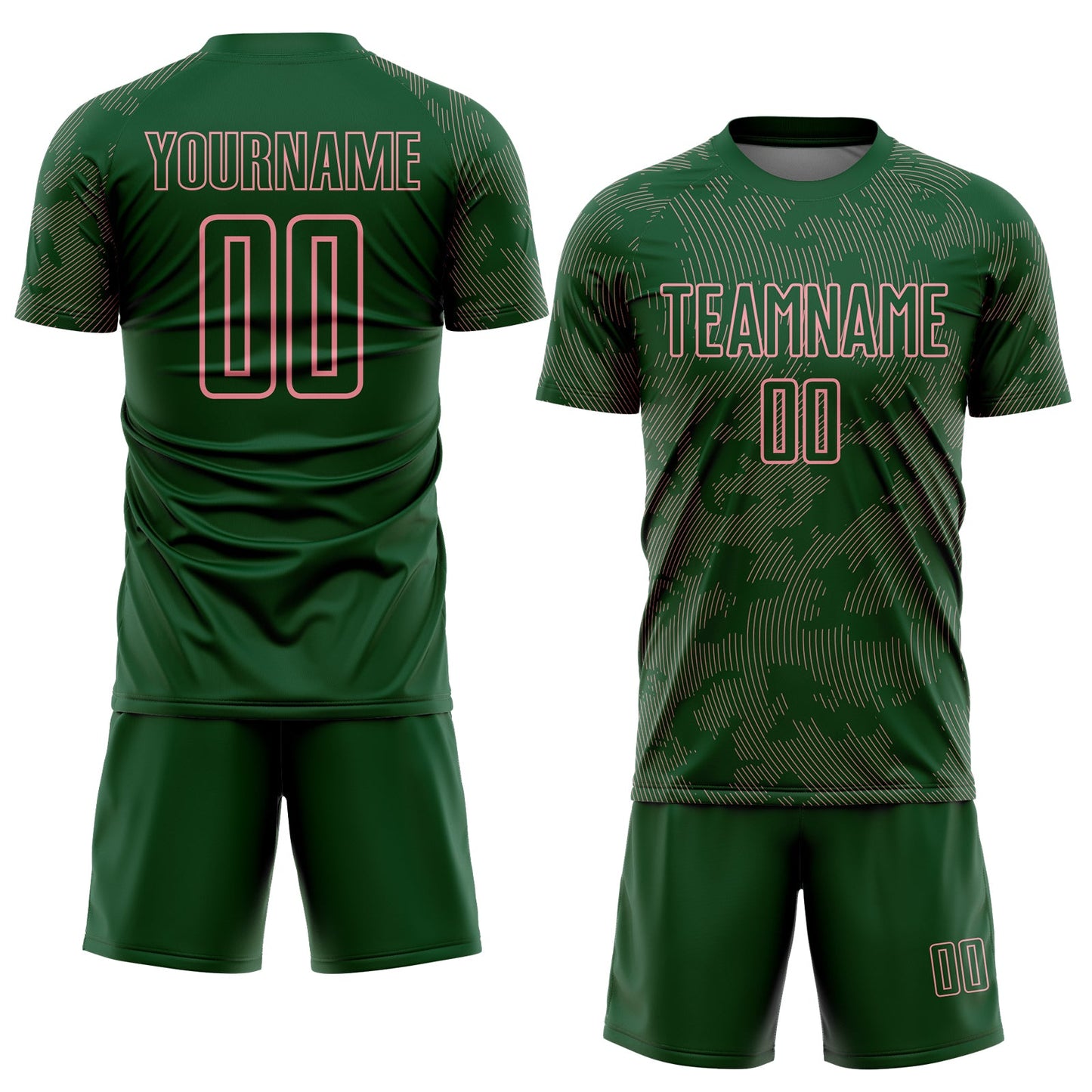 Custom Green-Medium Pink Curve Lines Sublimation Soccer Uniform Jersey view 2