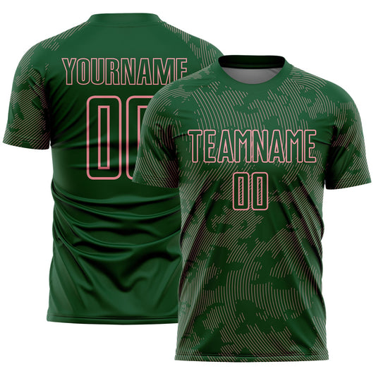 Custom Green-Medium Pink Curve Lines Sublimation Soccer Uniform Jersey - Main View