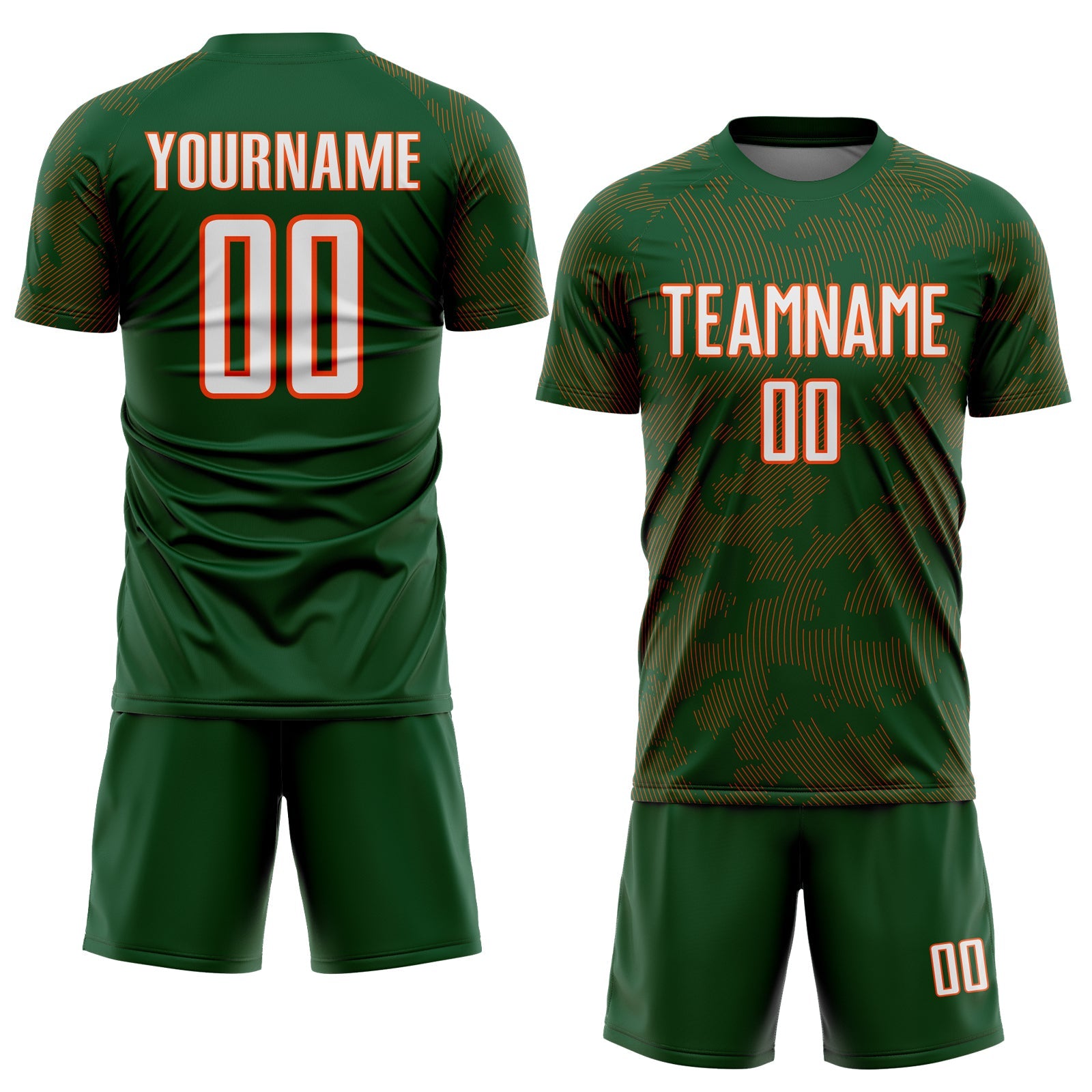 Custom Green White-Orange Curve Lines Sublimation Soccer Uniform Jersey view 2