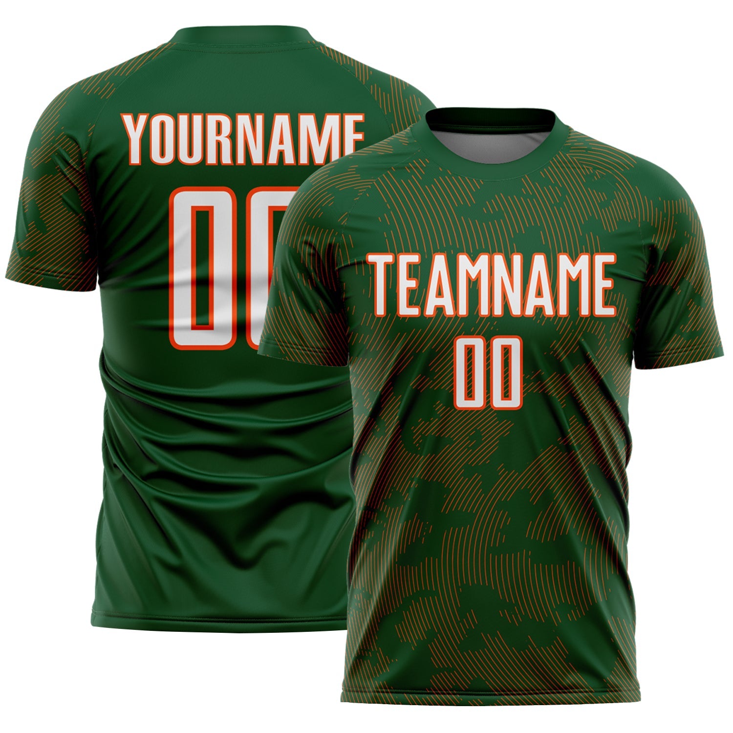 Custom Green White-Orange Curve Lines Sublimation Soccer Uniform Jersey - Main View