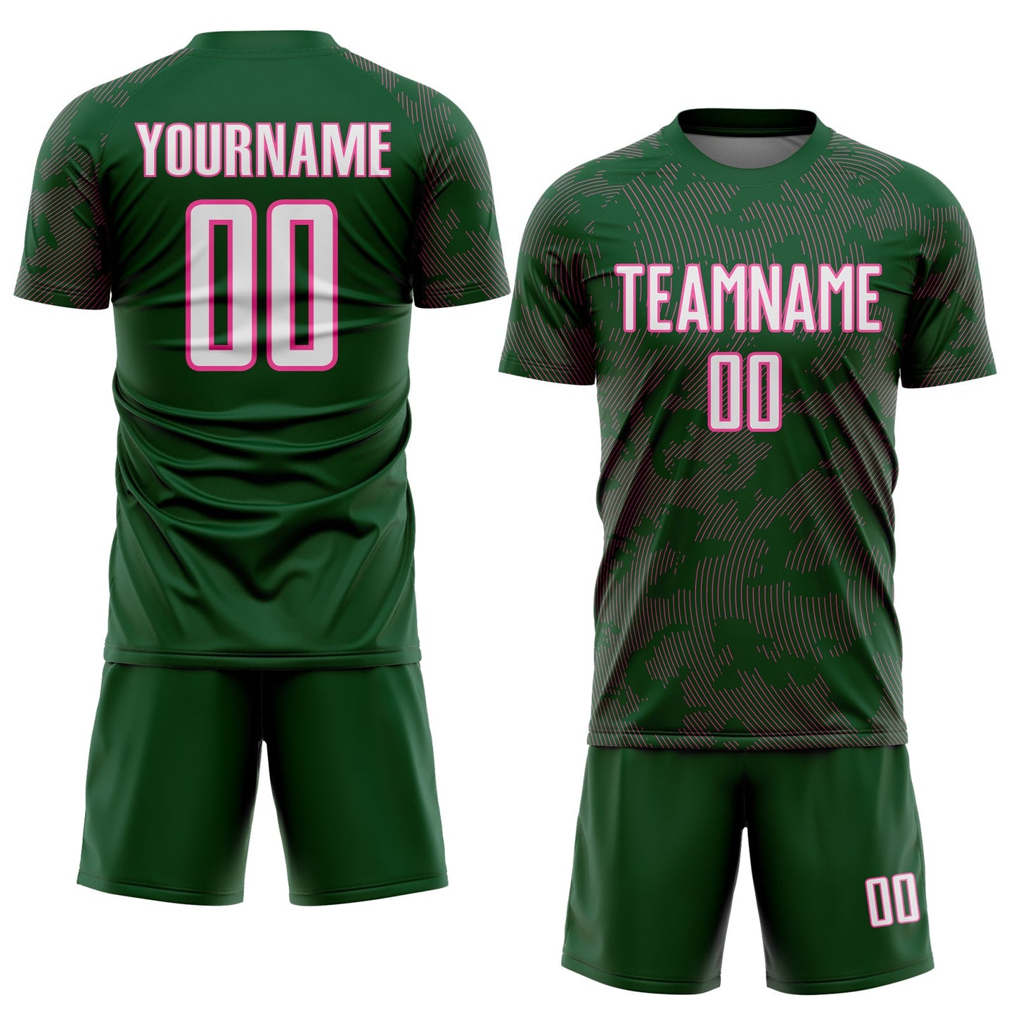 Custom Green White-Pink Curve Lines Sublimation Soccer Uniform Jersey view 2