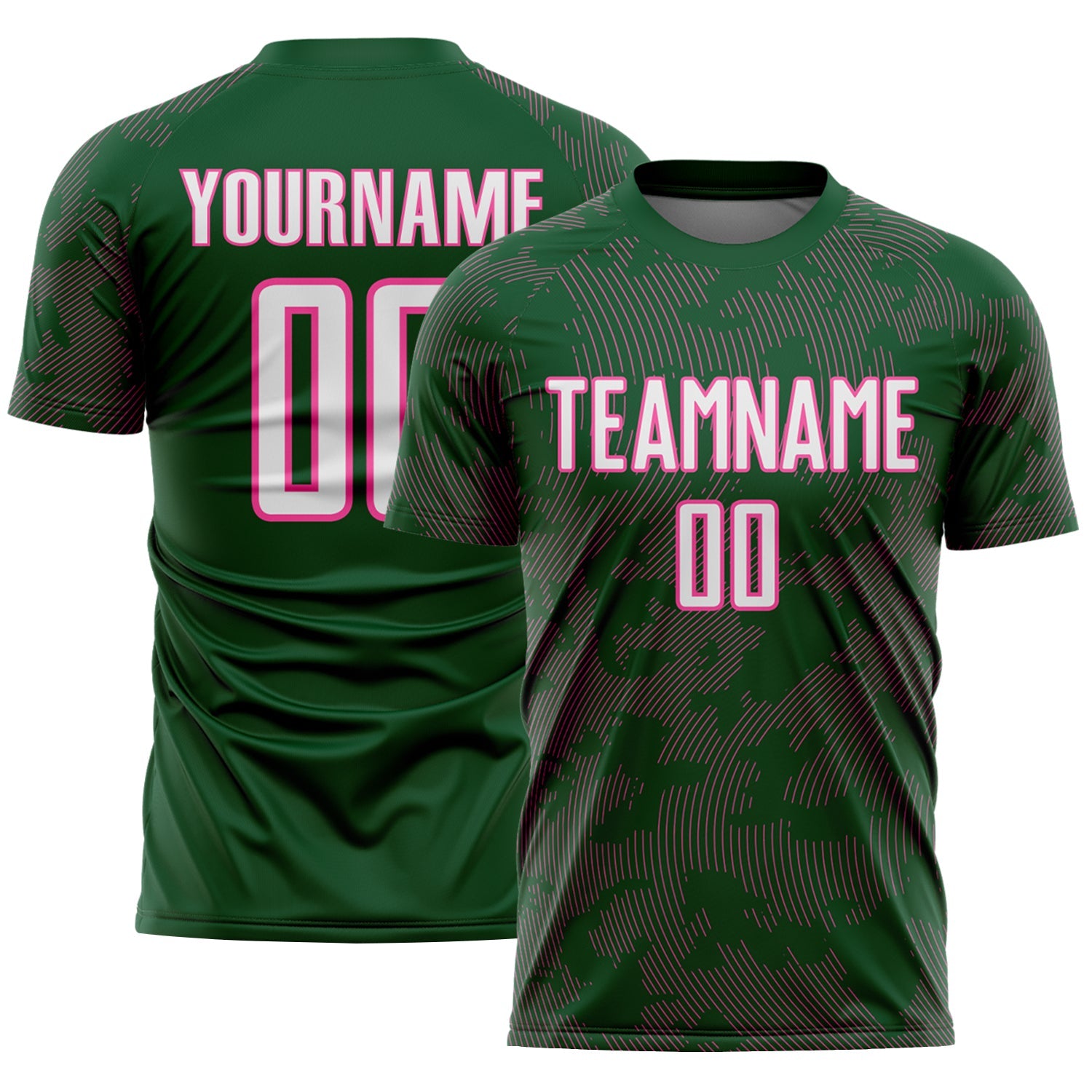 Custom Green White-Pink Curve Lines Sublimation Soccer Uniform Jersey - Main View