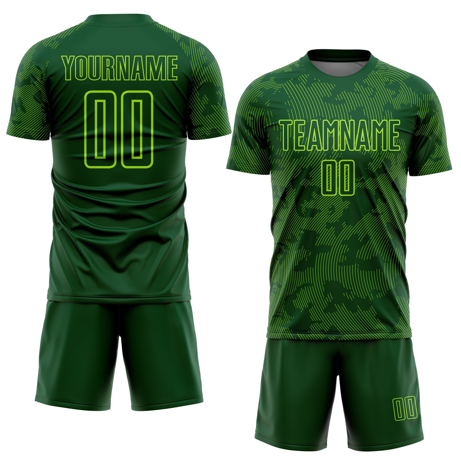 Custom Green-Neon Green Curve Lines Sublimation Soccer Uniform Jersey view 2