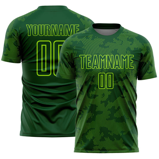 Custom Green-Neon Green Curve Lines Sublimation Soccer Uniform Jersey - Main View