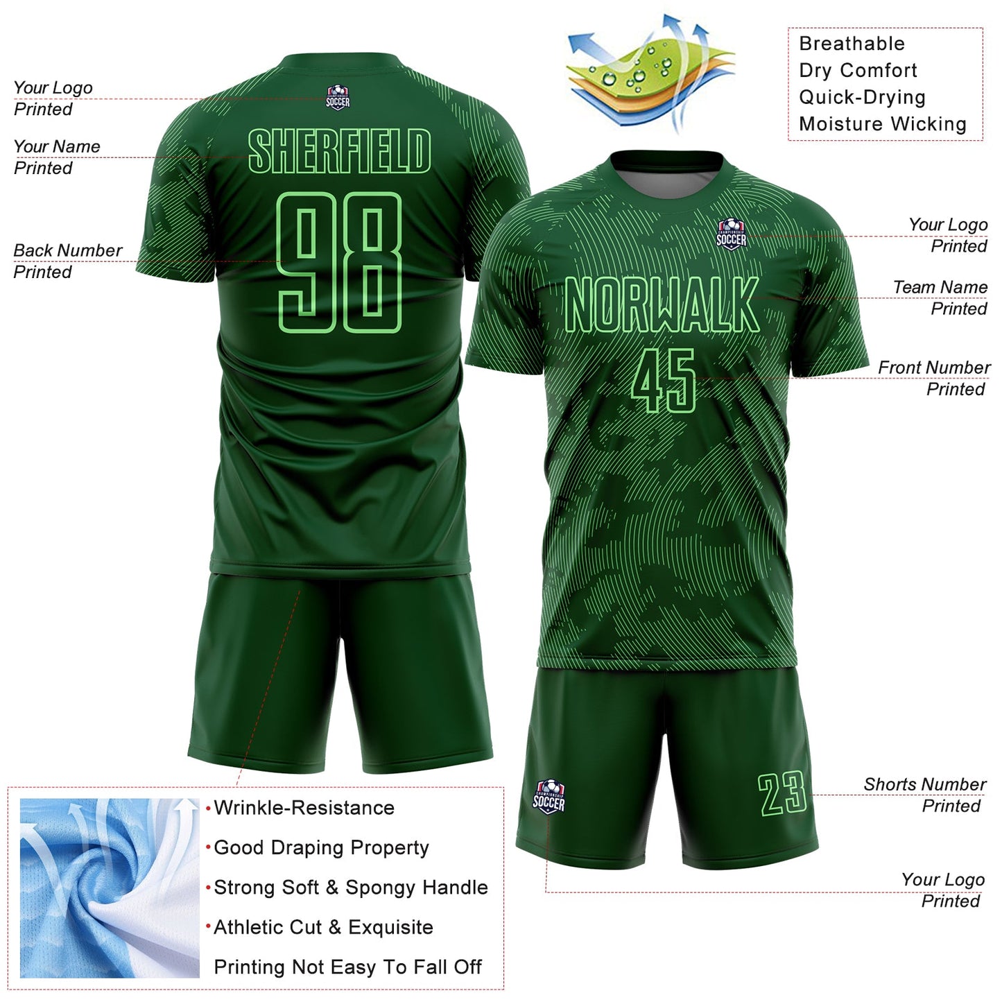 Custom Green-Pea Green Curve Lines Sublimation Soccer Uniform Jersey view 4