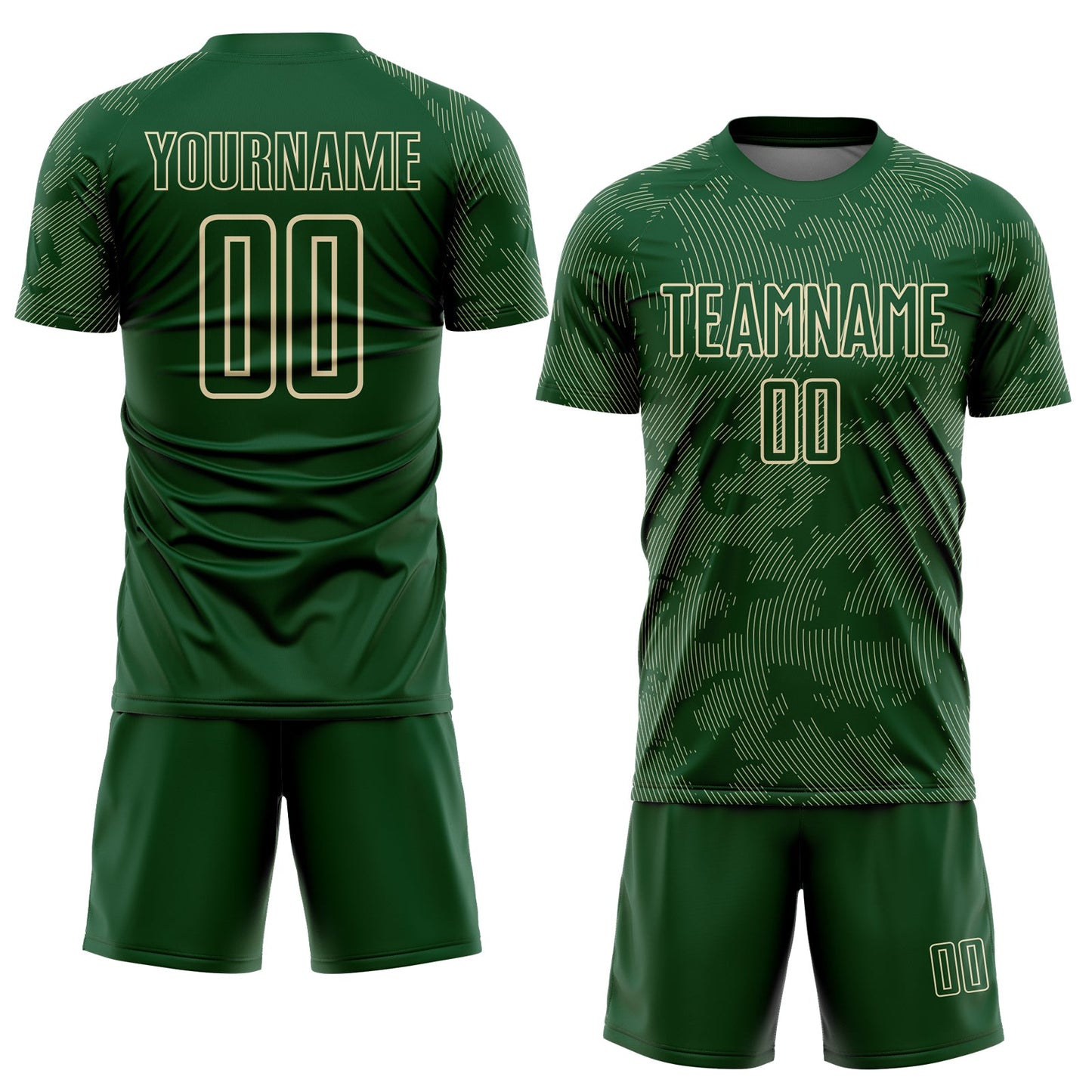 Custom Green-Cream Curve Lines Sublimation Soccer Uniform Jersey view 2