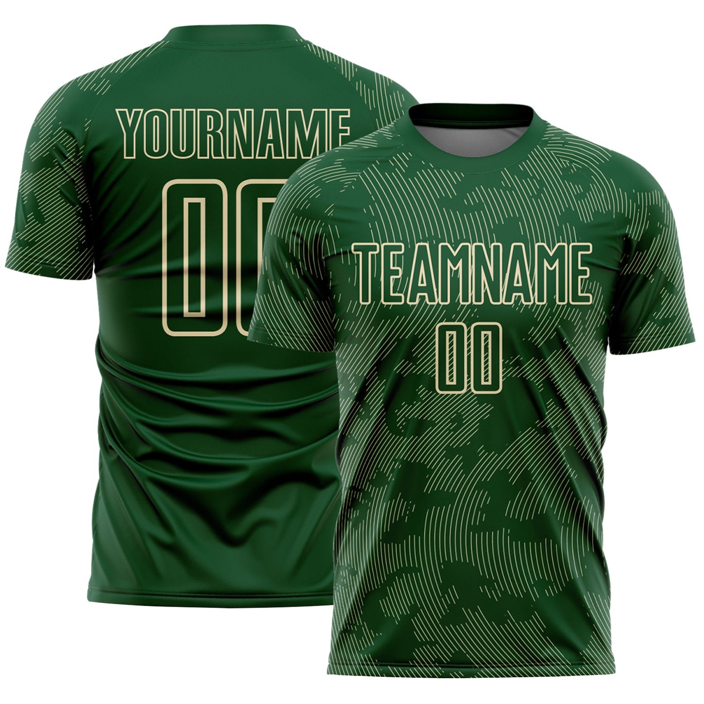 Custom Green-Cream Curve Lines Sublimation Soccer Uniform Jersey - Main View