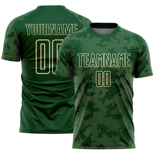 Custom Green-Cream Curve Lines Sublimation Soccer Uniform Jersey - Main View