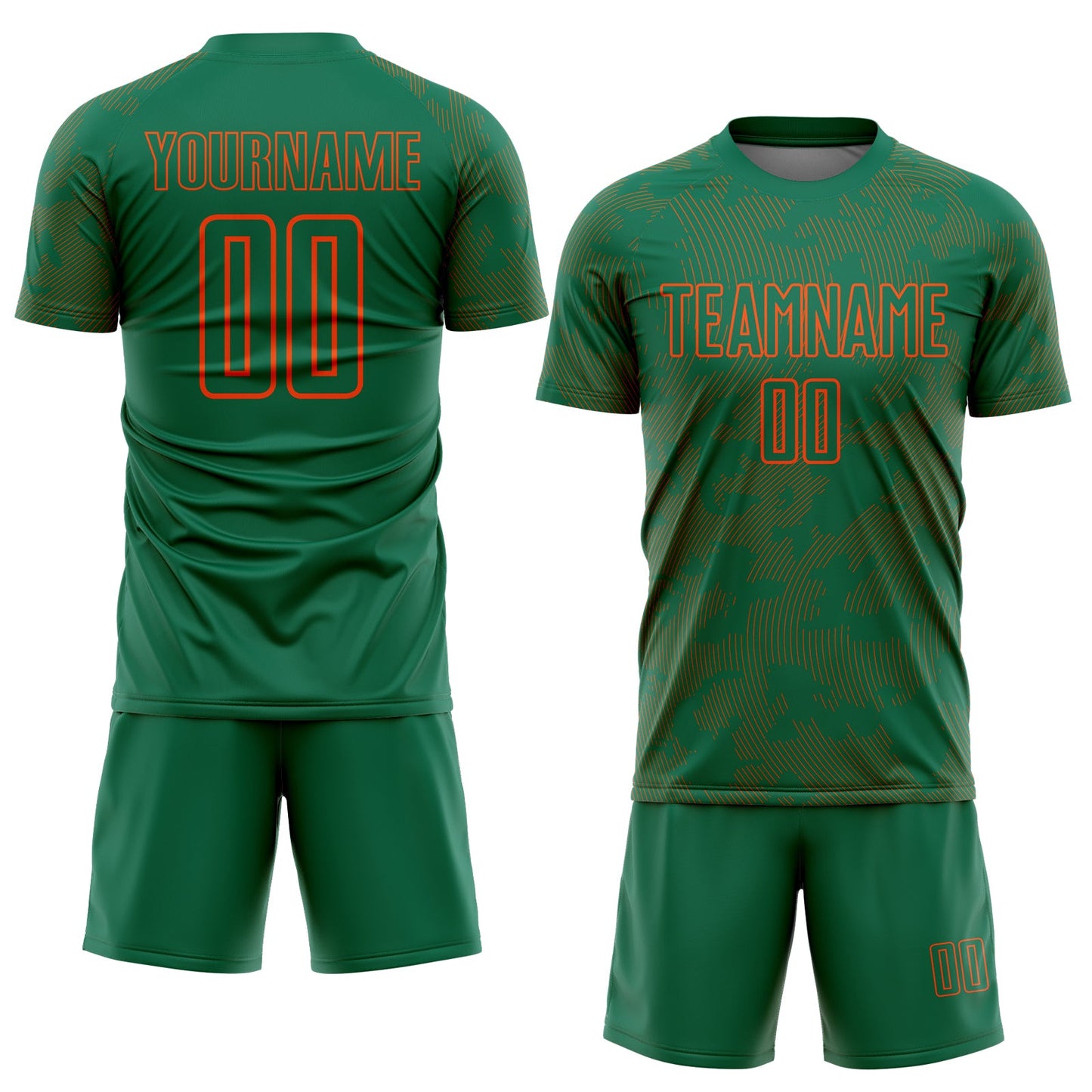 Custom Kelly Green-Orange Curve Lines Sublimation Soccer Uniform Jersey view 2
