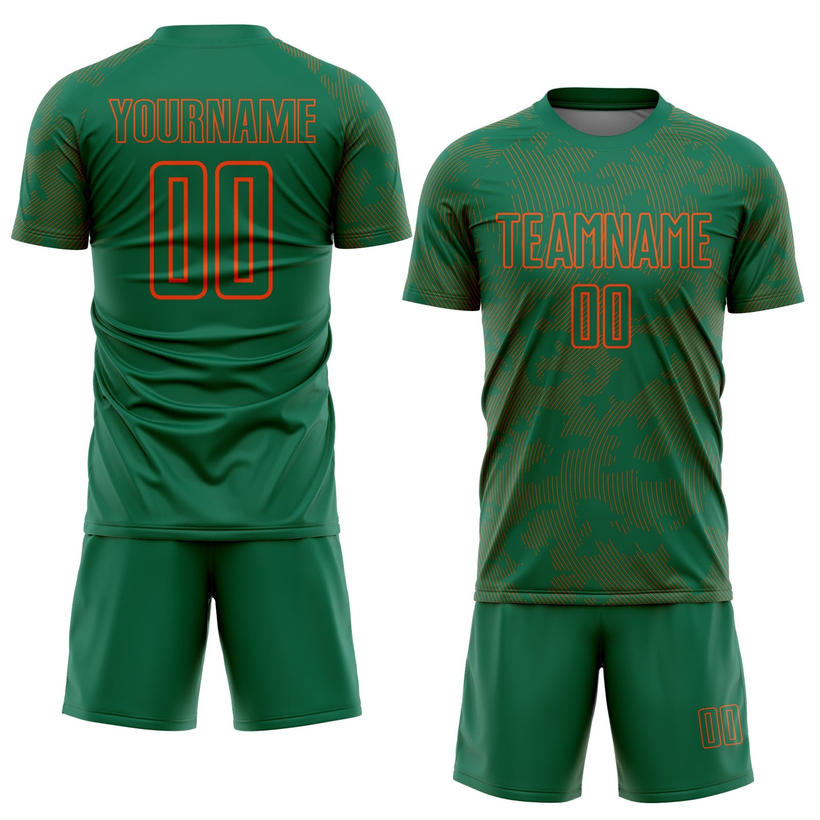 Custom Kelly Green-Orange Curve Lines Sublimation Soccer Uniform Jersey view 2