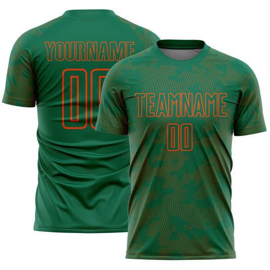 Custom Kelly Green-Orange Curve Lines Sublimation Soccer Uniform Jersey - Main View
