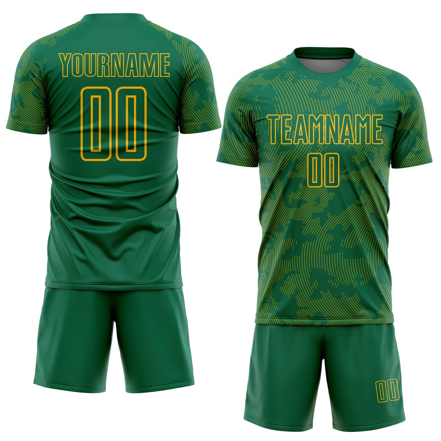 Custom Kelly Green-Gold Curve Lines Sublimation Soccer Uniform Jersey view 2