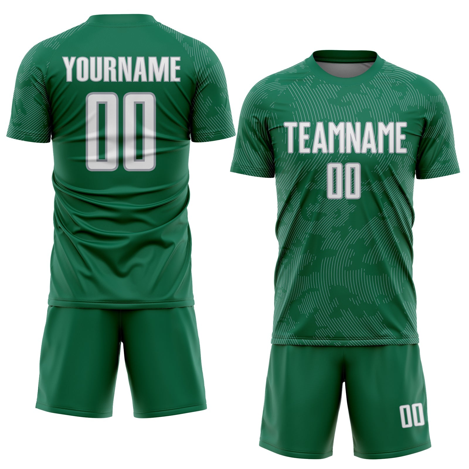 Custom Kelly Green White-Gray Curve Lines Sublimation Soccer Uniform Jersey view 2
