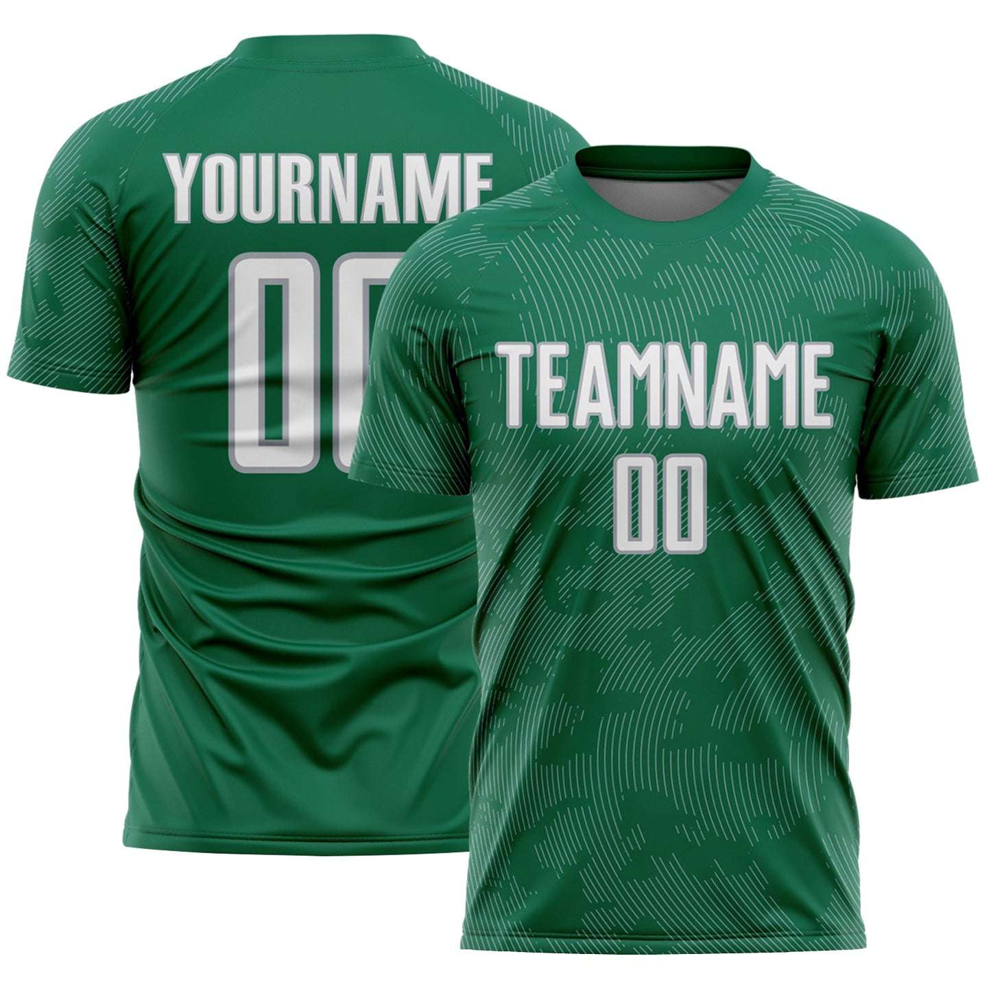 Custom Kelly Green White-Gray Curve Lines Sublimation Soccer Uniform Jersey - Main View