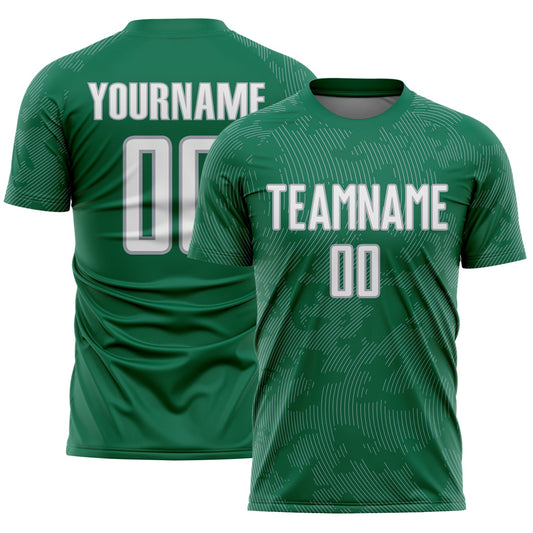 Custom Kelly Green White-Gray Curve Lines Sublimation Soccer Uniform Jersey - Main View