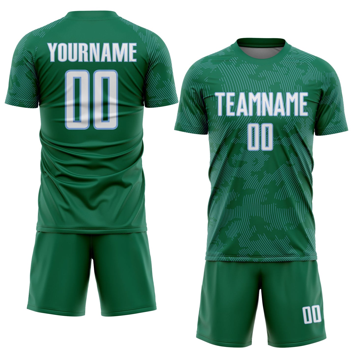 Custom Kelly Green White-Light Blue Curve Lines Sublimation Soccer Uniform Jersey view 2