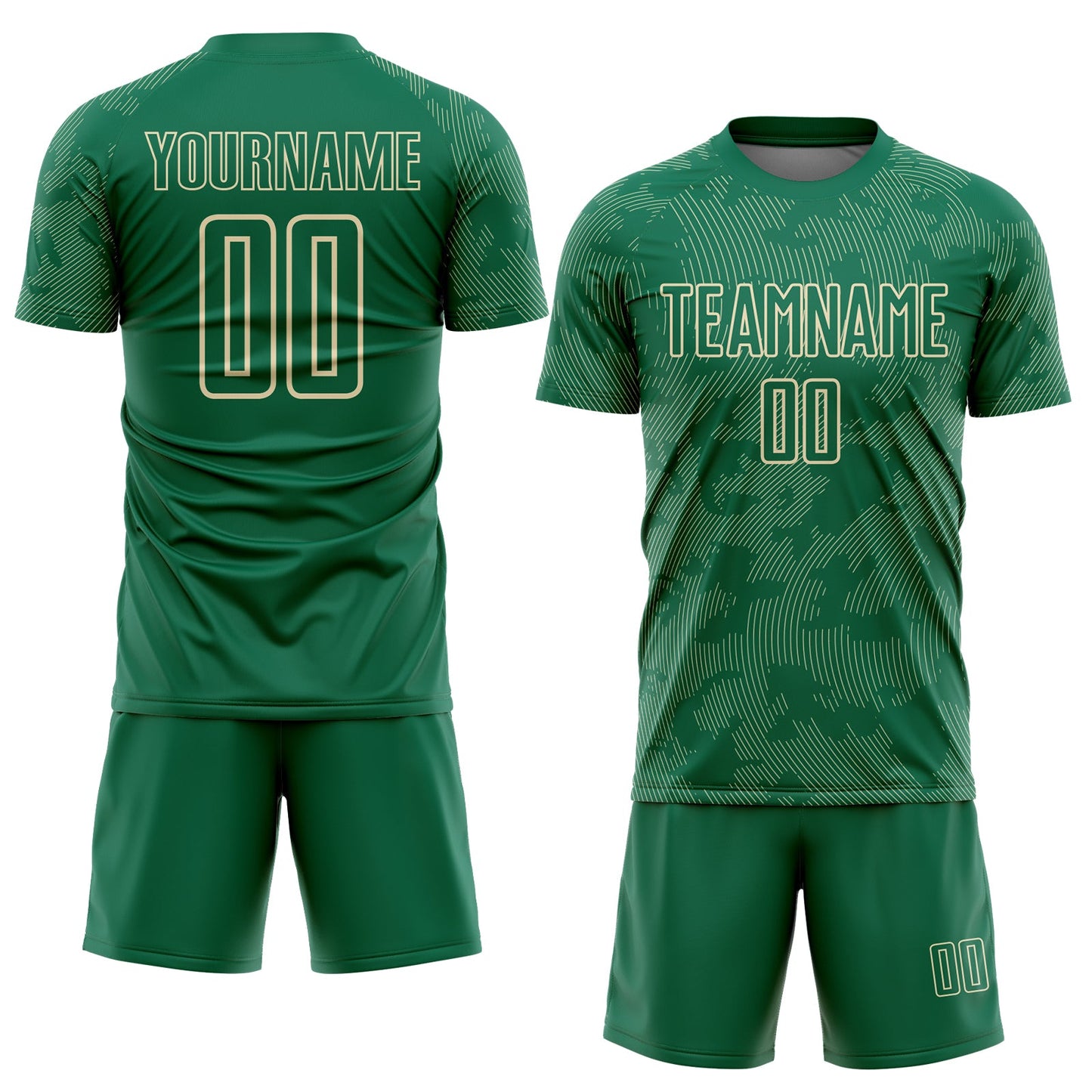 Custom Kelly Green-Cream Curve Lines Sublimation Soccer Uniform Jersey view 2
