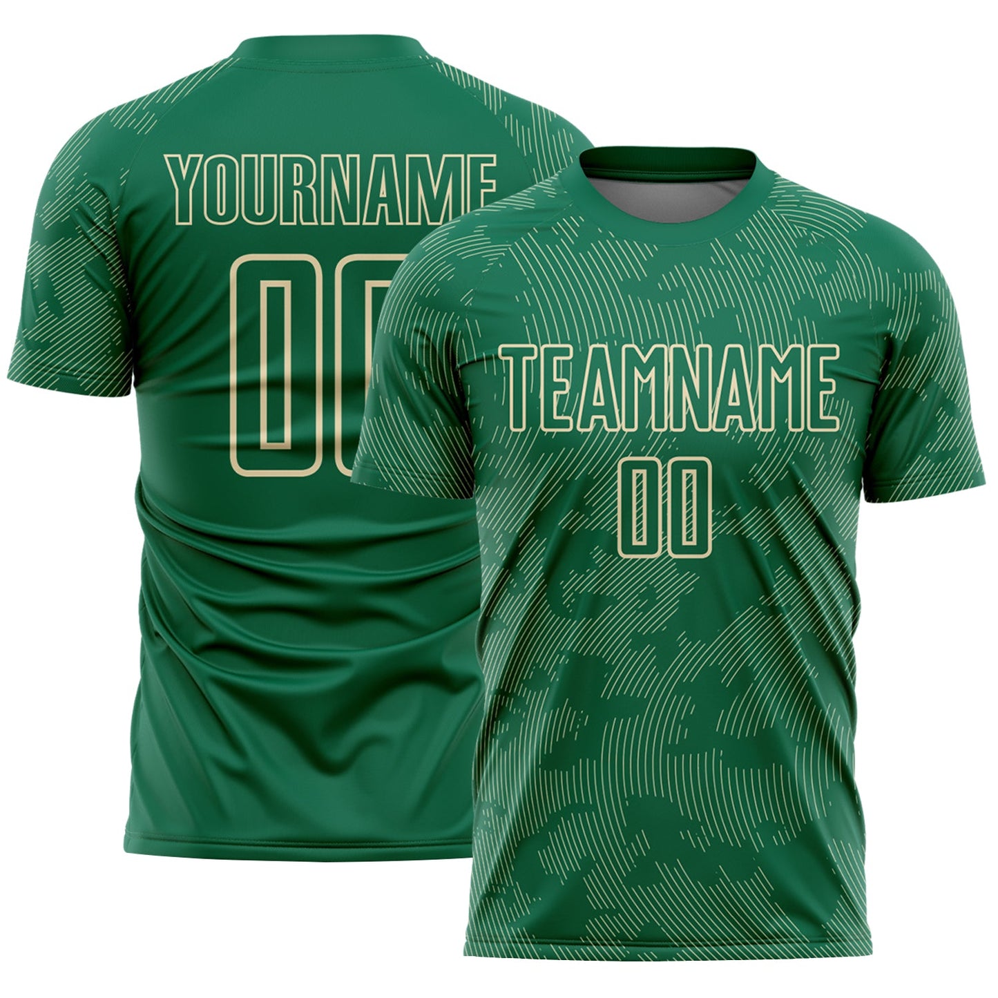 Custom Kelly Green-Cream Curve Lines Sublimation Soccer Uniform Jersey - Main View