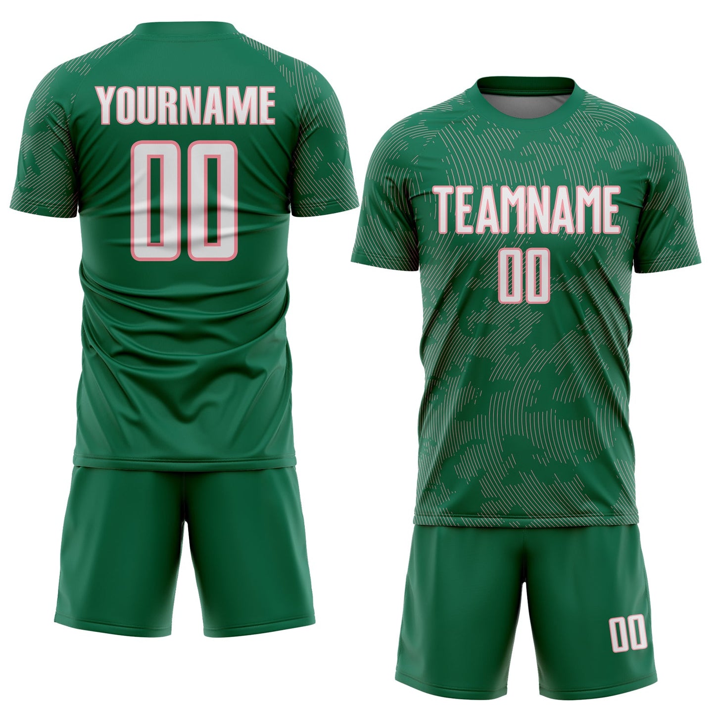 Custom Kelly Green White-Medium Pink Curve Lines Sublimation Soccer Uniform Jersey view 2