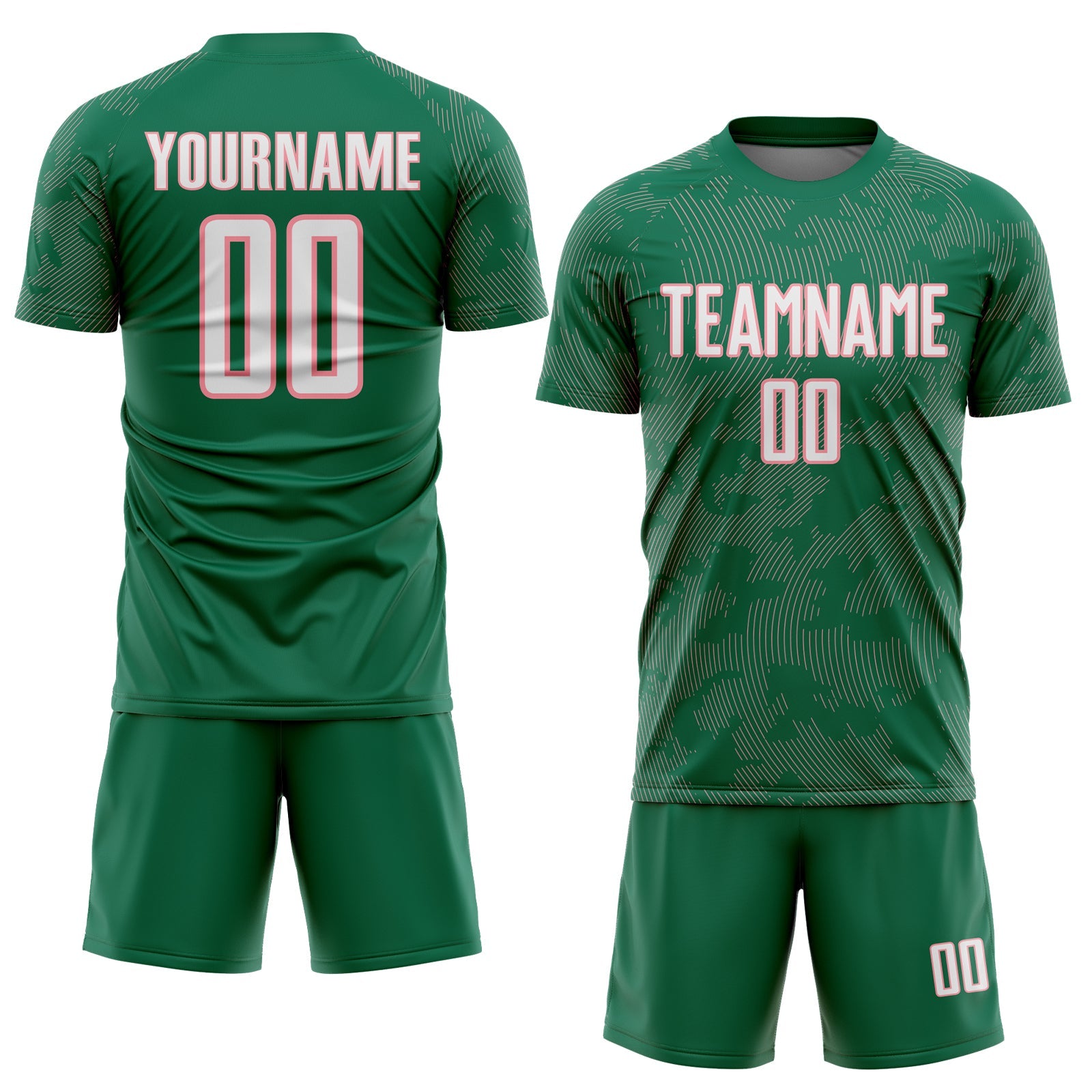 Custom Kelly Green White-Medium Pink Curve Lines Sublimation Soccer Uniform Jersey view 2