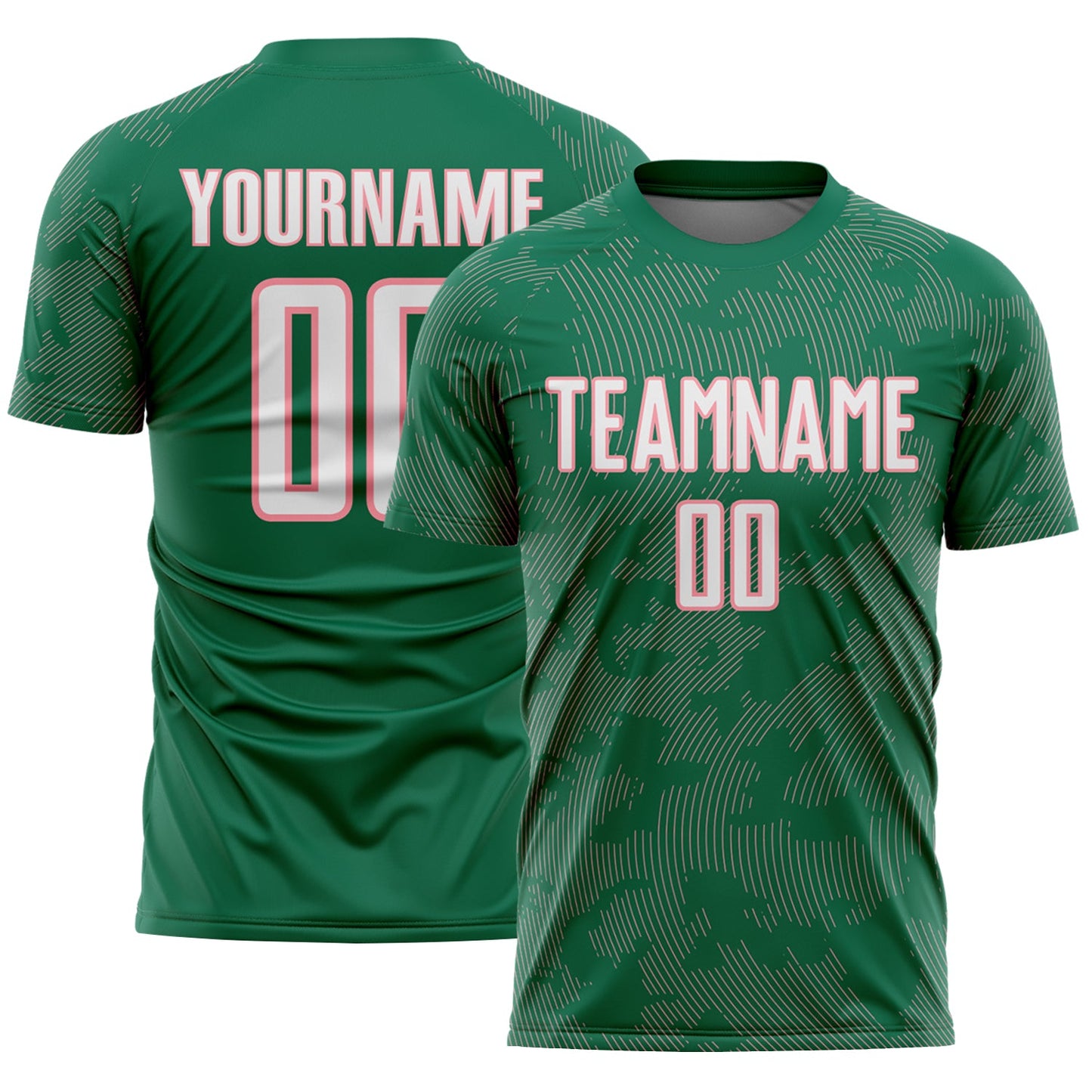 Custom Kelly Green White-Medium Pink Curve Lines Sublimation Soccer Uniform Jersey - Main View
