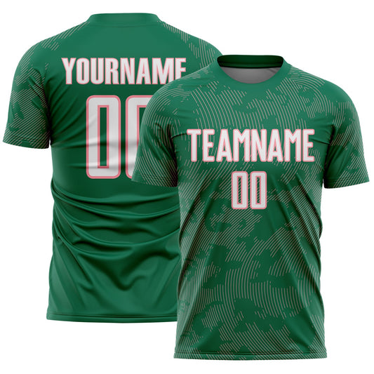Custom Kelly Green White-Medium Pink Curve Lines Sublimation Soccer Uniform Jersey - Main View