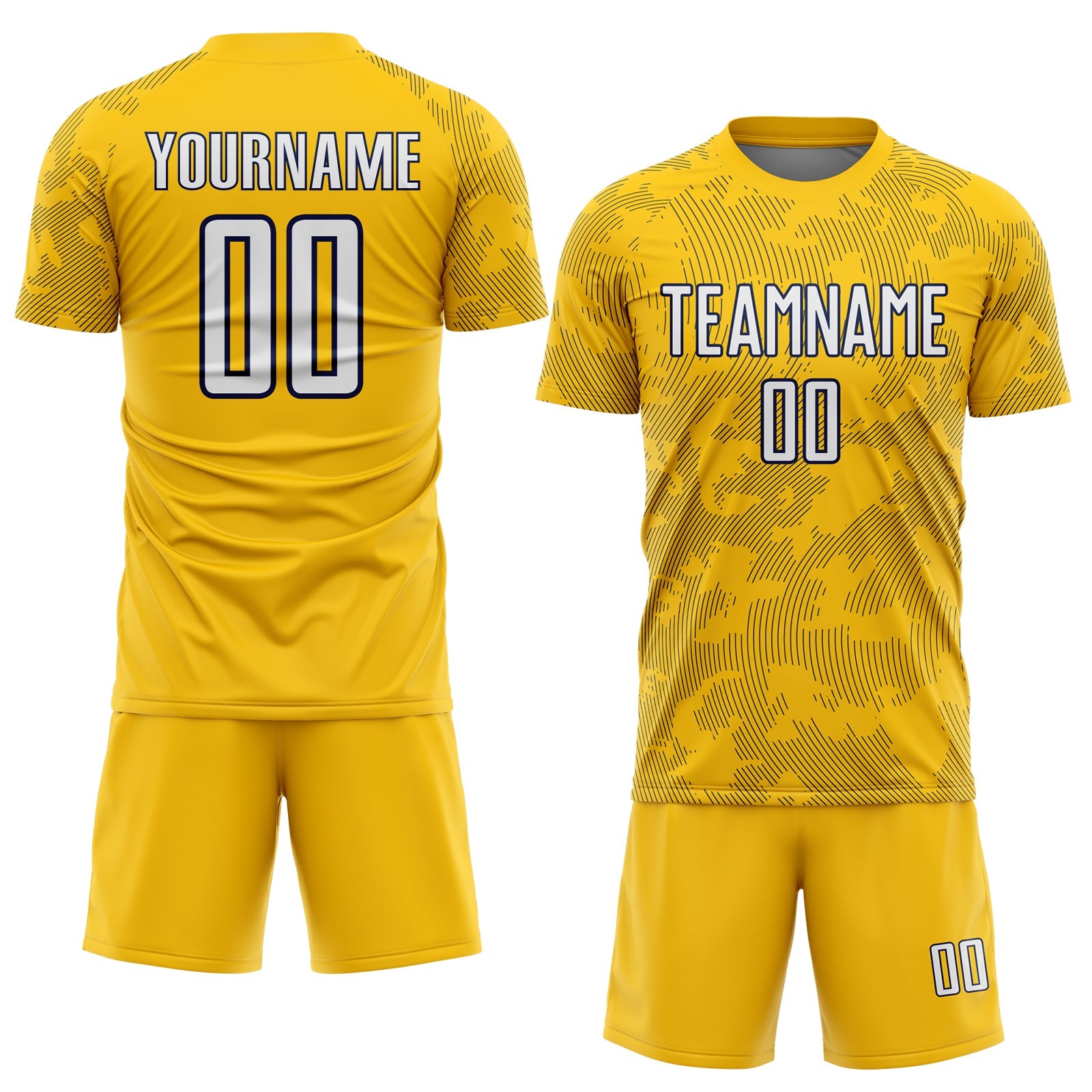 Custom Yellow White-Navy Curve Lines Sublimation Soccer Uniform Jersey view 2