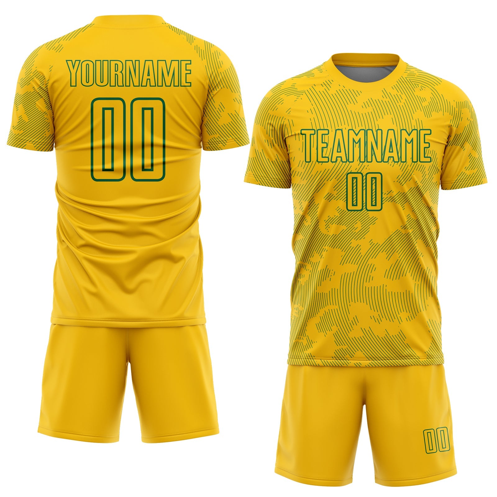 Custom Yellow-Kelly Green Curve Lines Sublimation Soccer Uniform Jersey view 2