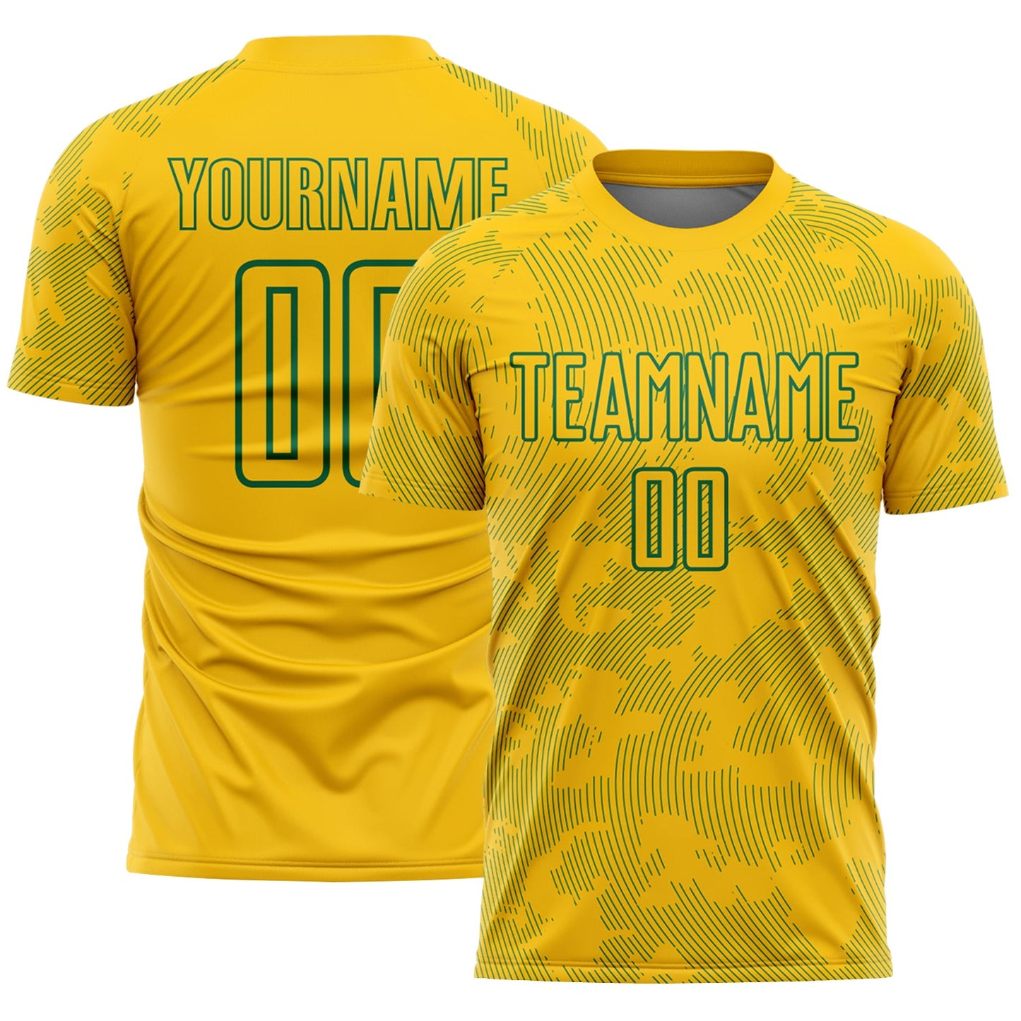 Custom Yellow-Kelly Green Curve Lines Sublimation Soccer Uniform Jersey - Main View