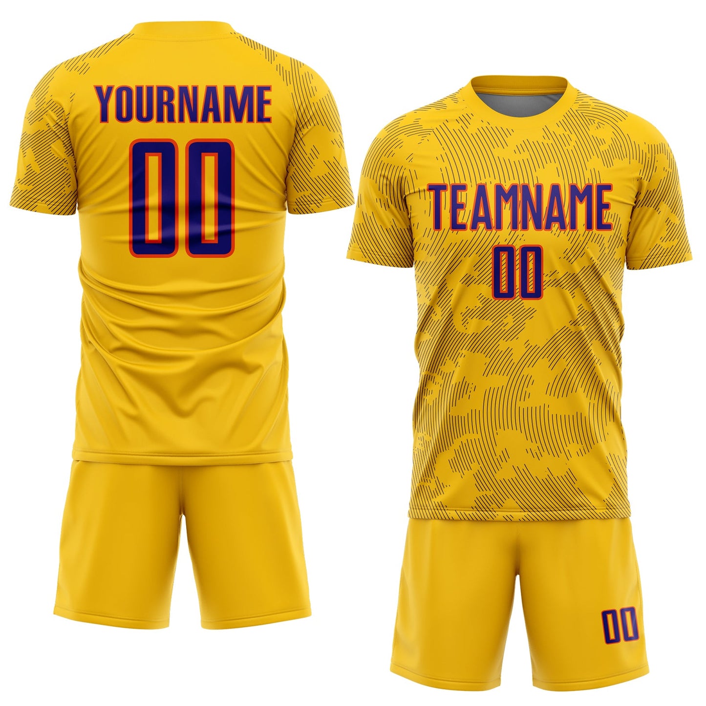 Custom Yellow Dark Purple-Orange Curve Lines Sublimation Soccer Uniform Jersey view 2
