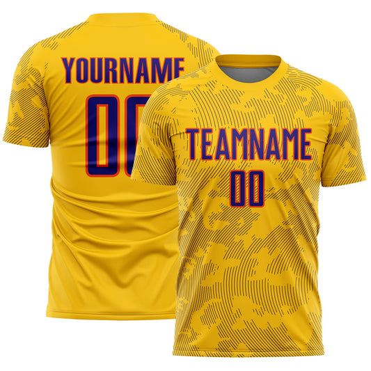 Custom Yellow Dark Purple-Orange Curve Lines Sublimation Soccer Uniform Jersey - Main View