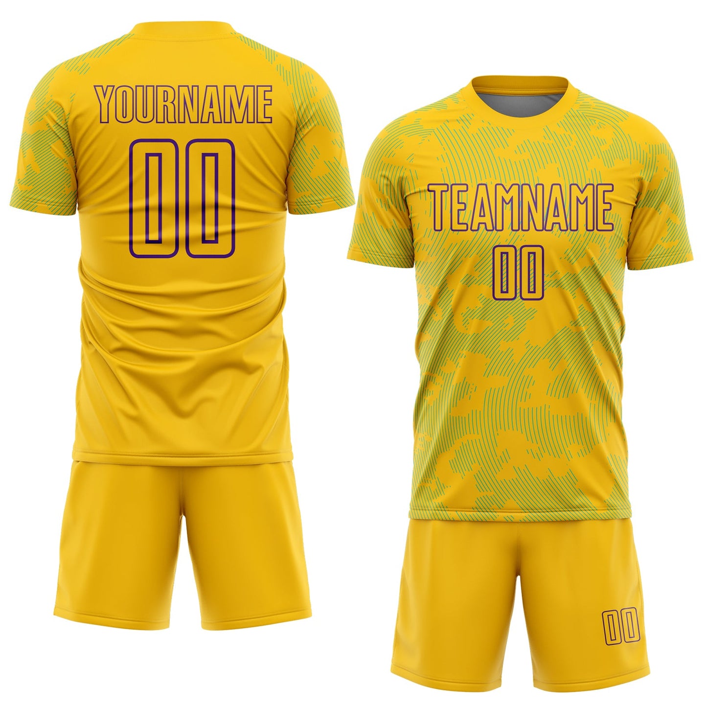 Custom Yellow Lakes Blue-Purple Curve Lines Sublimation Soccer Uniform Jersey view 2