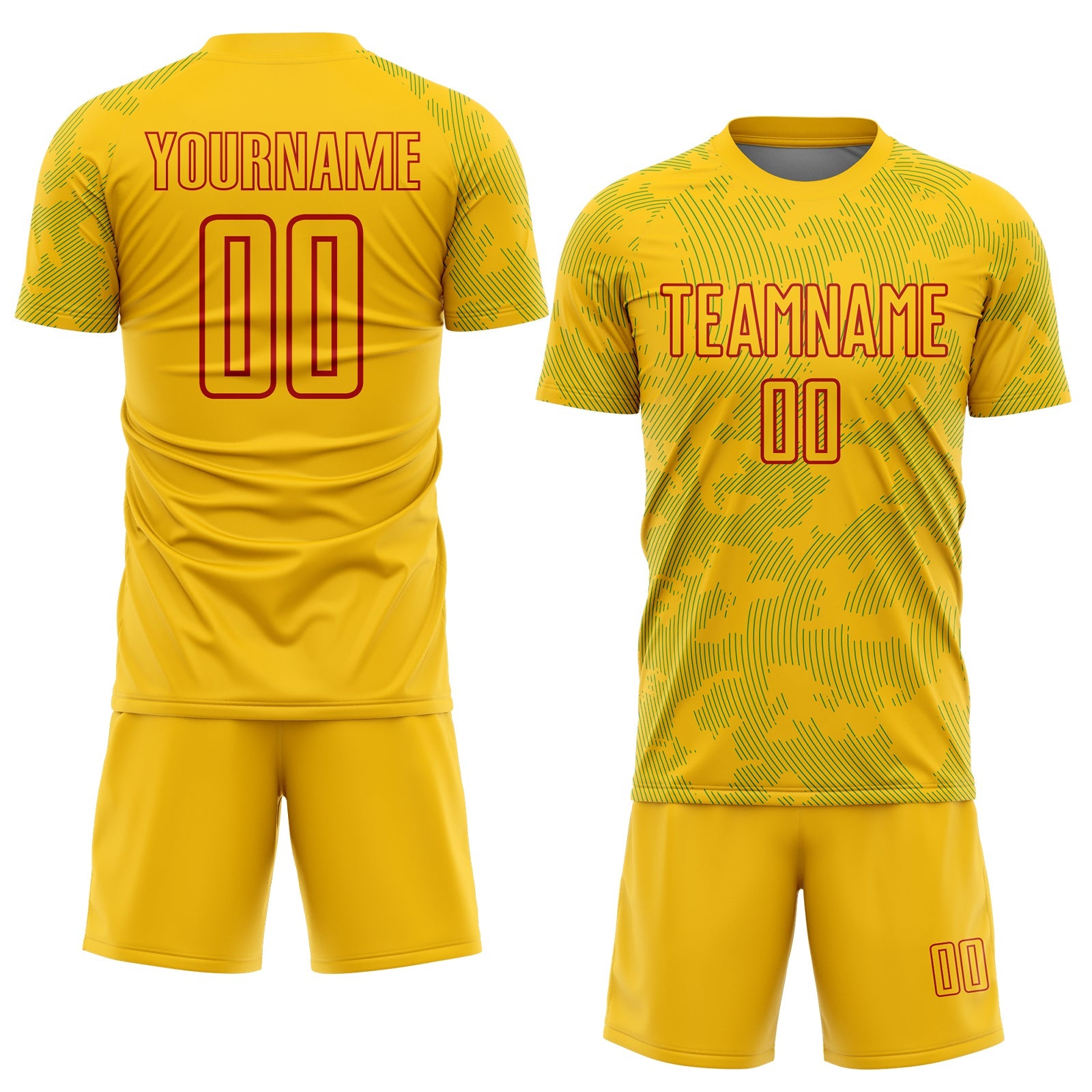 Custom Yellow Grass Green-Red Curve Lines Sublimation Soccer Uniform Jersey view 2