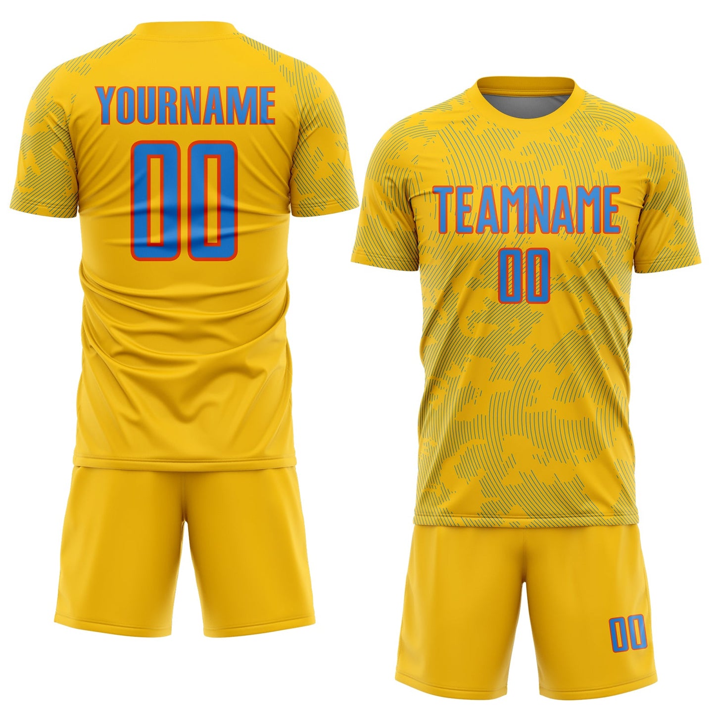 Custom Yellow Powder Blue-Orange Curve Lines Sublimation Soccer Uniform Jersey view 2