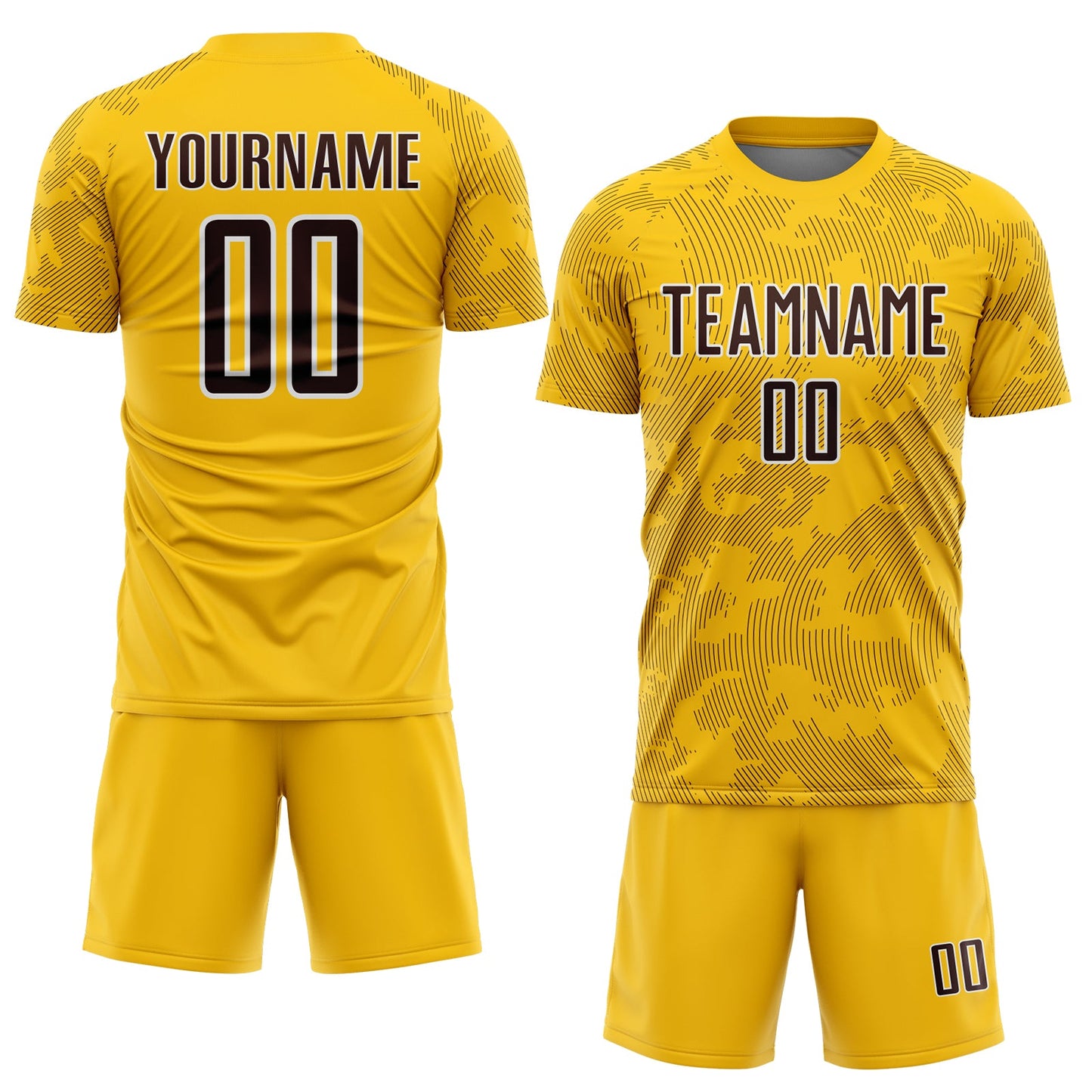 Custom Yellow Brown-White Curve Lines Sublimation Soccer Uniform Jersey view 2