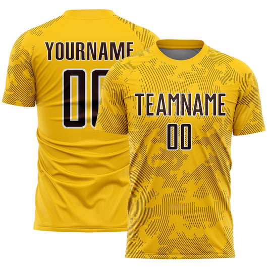 Custom Yellow Brown-White Curve Lines Sublimation Soccer Uniform Jersey - Main View