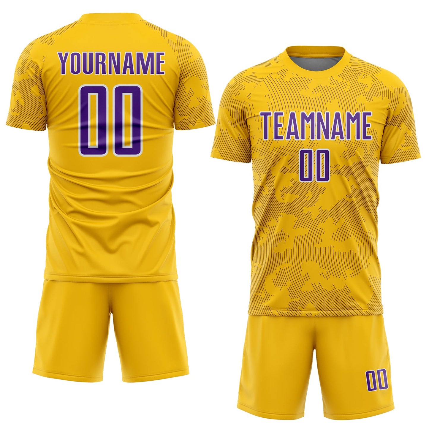 Custom Yellow Purple-White Curve Lines Sublimation Soccer Uniform Jersey view 2
