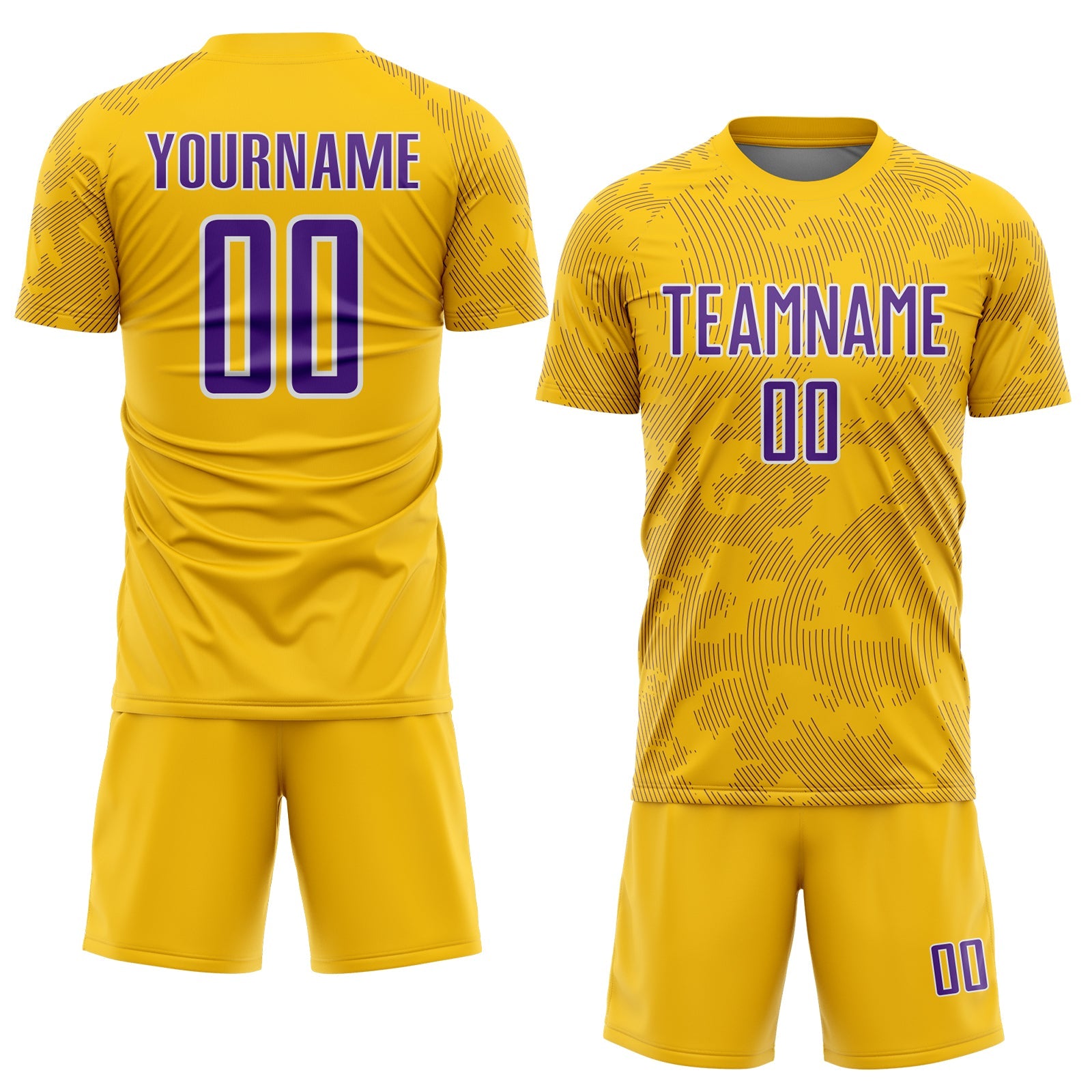 Custom Yellow Purple-White Curve Lines Sublimation Soccer Uniform Jersey view 2
