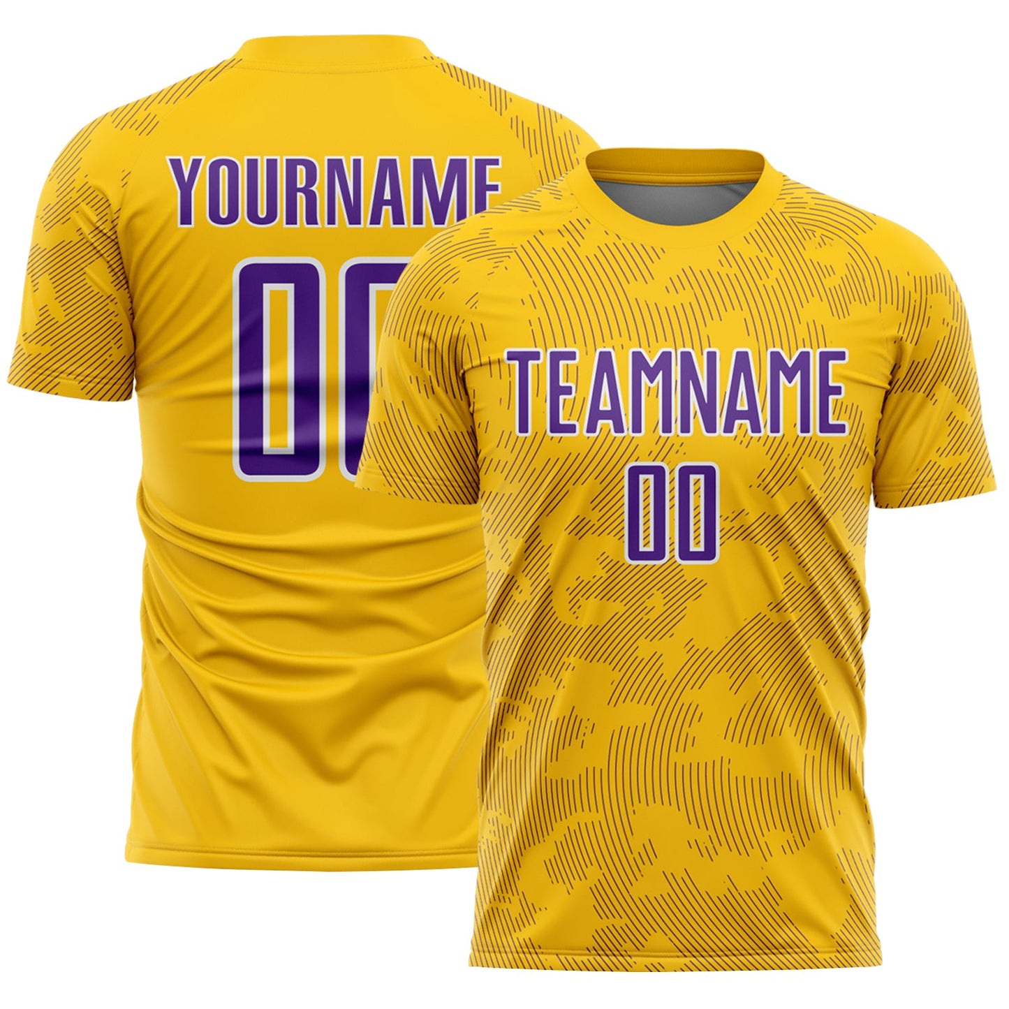 Custom Yellow Purple-White Curve Lines Sublimation Soccer Uniform Jersey - Main View