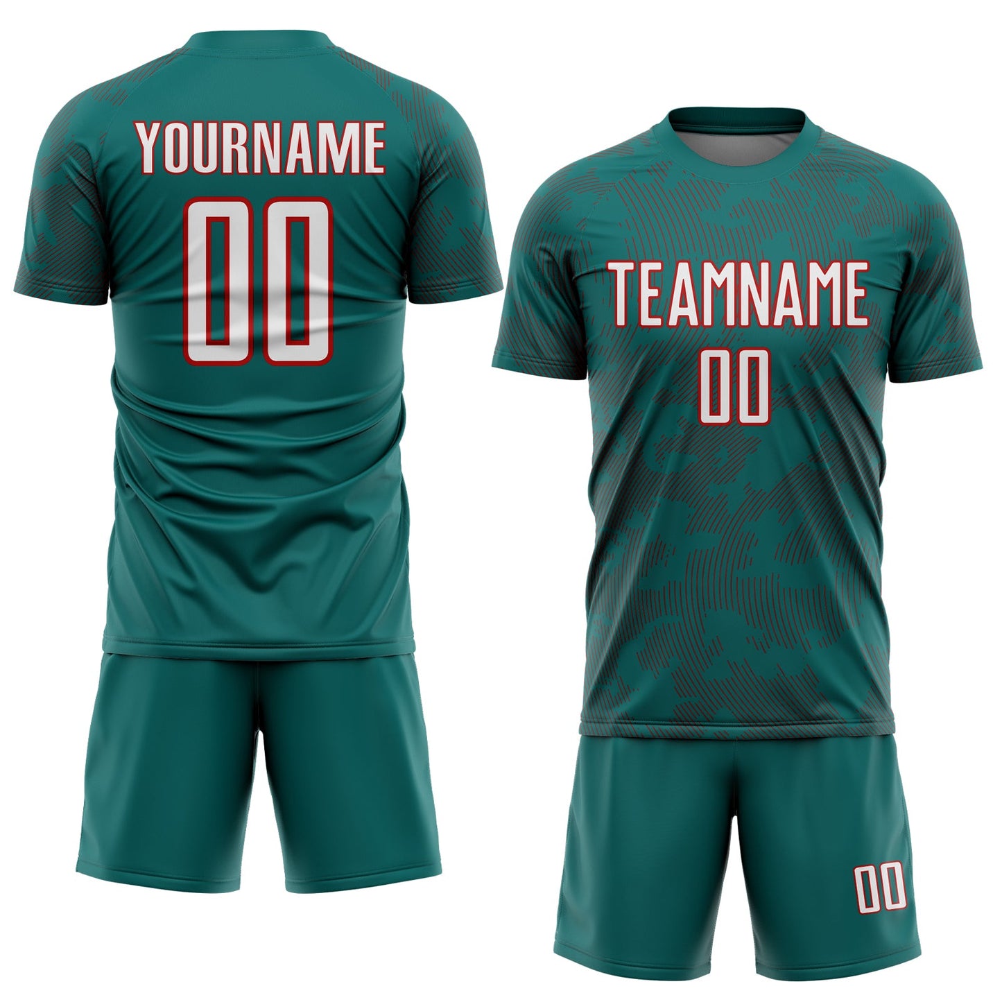 Custom Teal White-Red Curve Lines Sublimation Soccer Uniform Jersey view 2