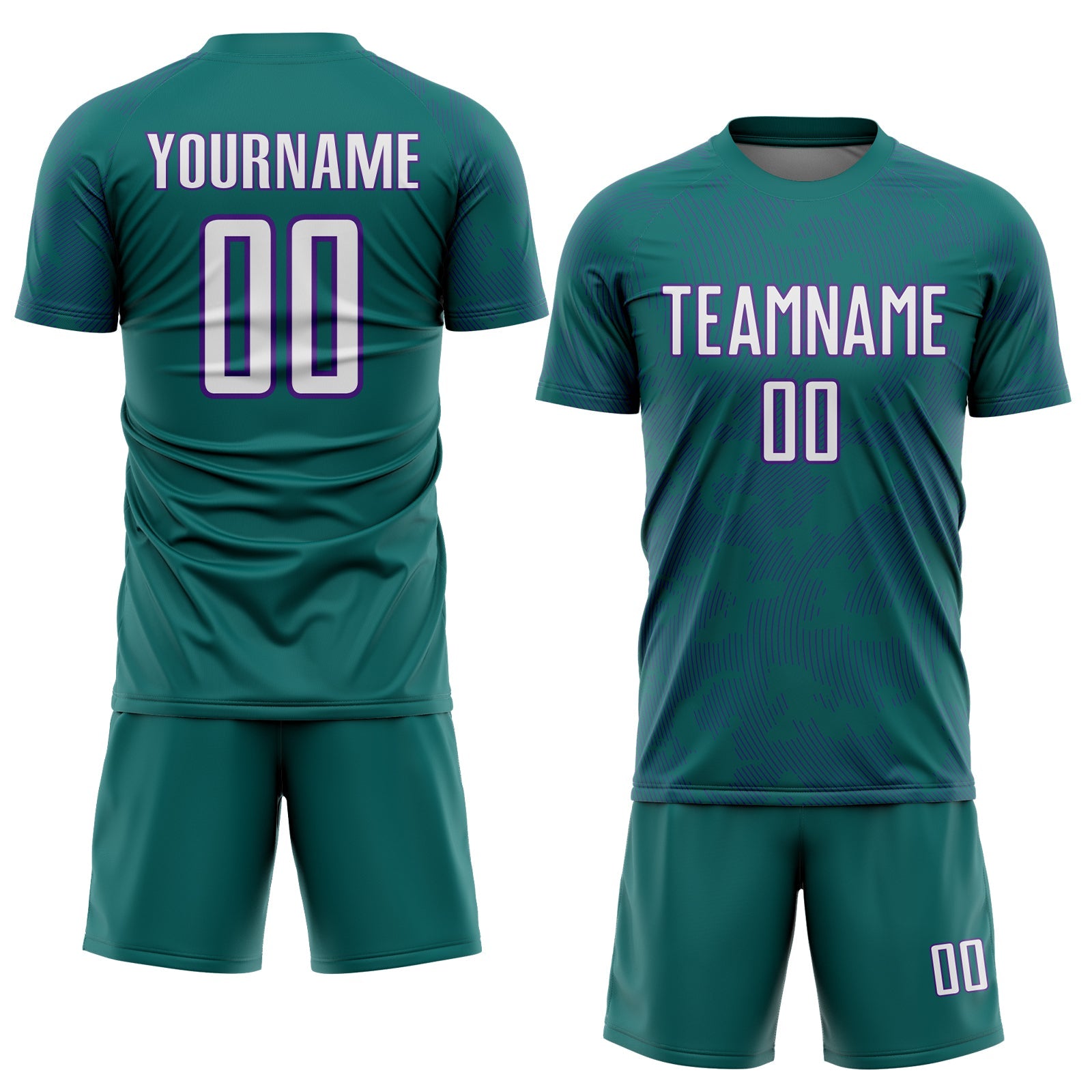Custom Teal White-Purple Curve Lines Sublimation Soccer Uniform Jersey view 2