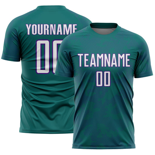 Custom Teal White-Purple Curve Lines Sublimation Soccer Uniform Jersey - Main View