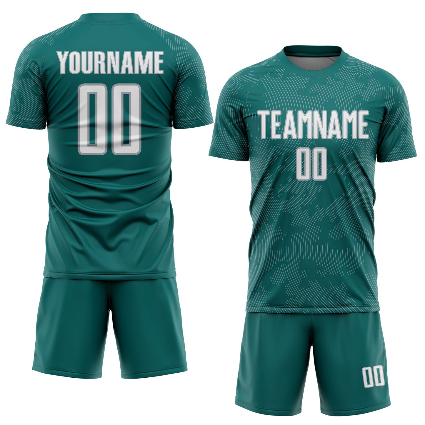 Custom Teal White-Gray Curve Lines Sublimation Soccer Uniform Jersey view 2