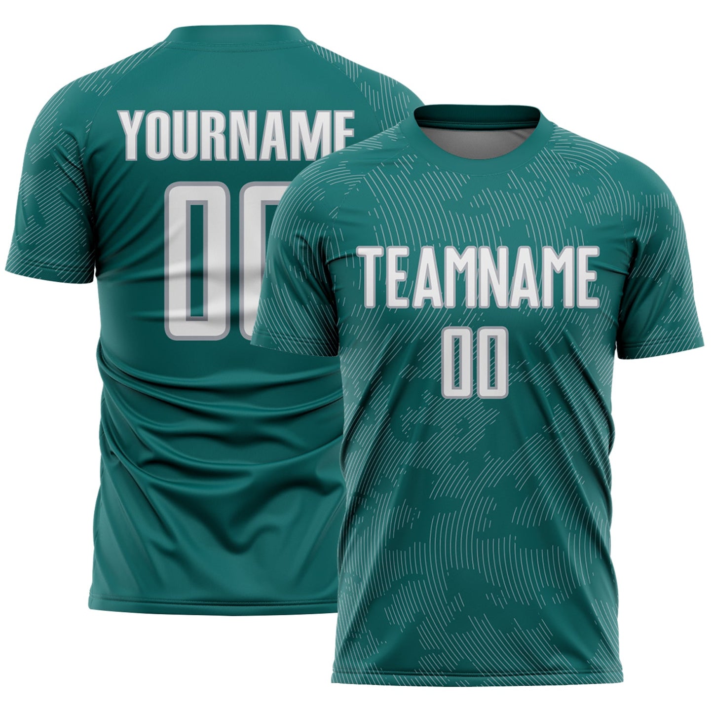 Custom Teal White-Gray Curve Lines Sublimation Soccer Uniform Jersey - Main View