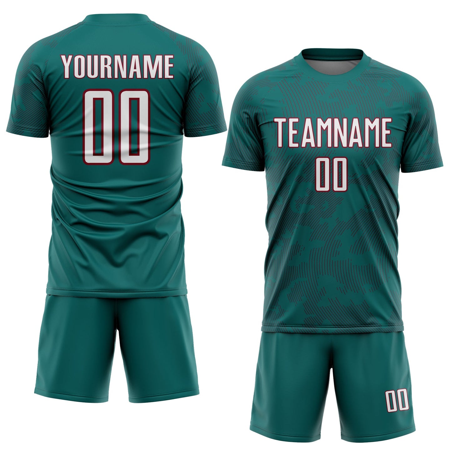 Custom Teal White-Crimson Curve Lines Sublimation Soccer Uniform Jersey view 2